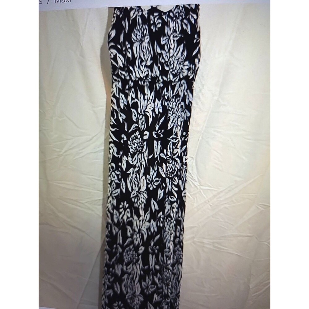 Loft maxi dress in a tropical print sz SXP Black w/white/blue accents beachy